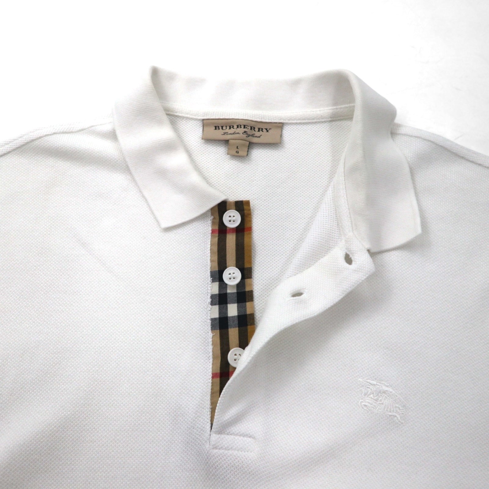 BURBERRY 現行タグ ポロシャツ L ホワイト コットン 鹿の子 ワンポイントロゴ刺繍