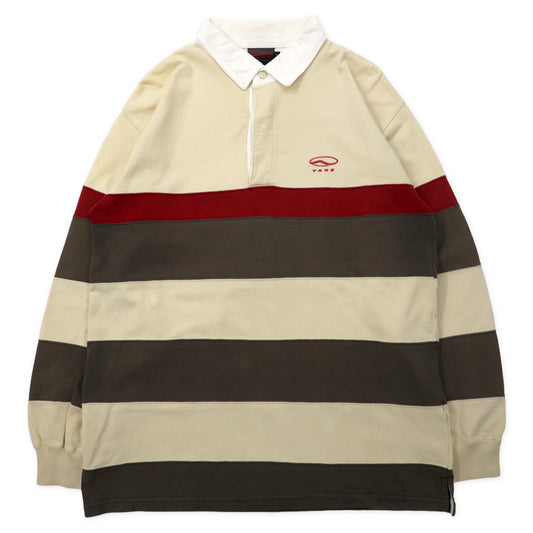 日本然リトテ-古着オンライン-VANS 00年代 ボーダー ラガーシャツ L ベージュ コットン ワンポイントロゴ刺繍-Vans 00s Striped Rugby Shirt L Beige Cotton One Point Logo Embroidery