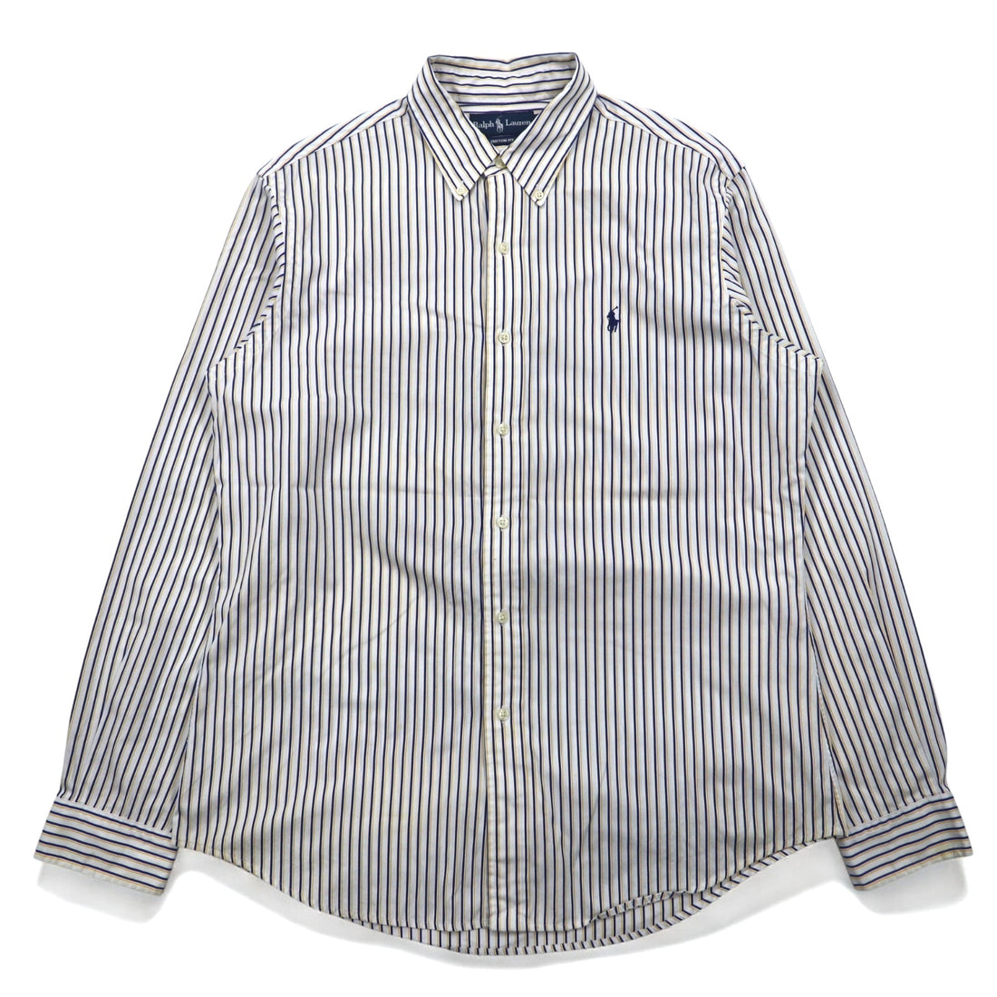 RALPH LAUREN 90s Big Size Button Down Shirt L White Blue Stripe CUSTOM FIT