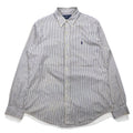 RALPH LAUREN 90s Big Size Button Down Shirt L White Blue Stripe CUSTOM FIT