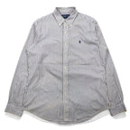 RALPH LAUREN 90s Big Size Button Down Shirt L White Blue Stripe CUSTOM FIT
