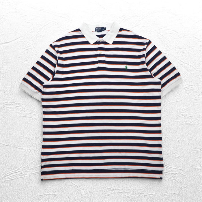 Polo by Ralph Lauren ボーダー ポロシャツ 2XL TALL ホワイト ネイビー スモールポニー刺繍 ビッグサイズ