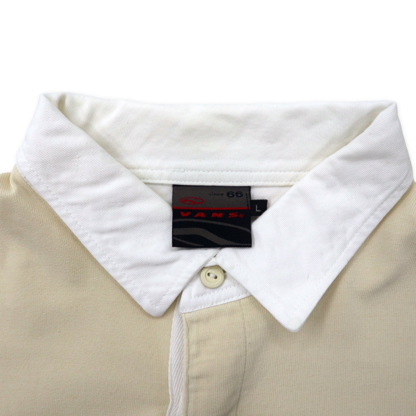 VANS 00年代 ボーダー ラガーシャツ L ベージュ コットン ワンポイントロゴ刺繍
