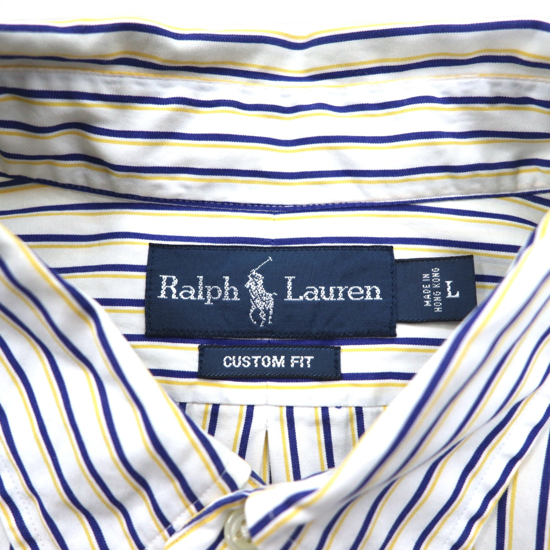 RALPH LAUREN 90s Big Size Button Down Shirt L White Blue Stripe CUSTOM FIT