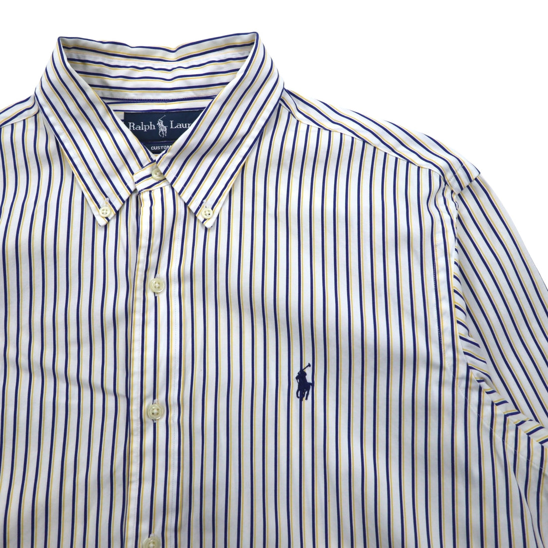 RALPH LAUREN 90s Big Size Button Down Shirt L White Blue Stripe CUSTOM FIT