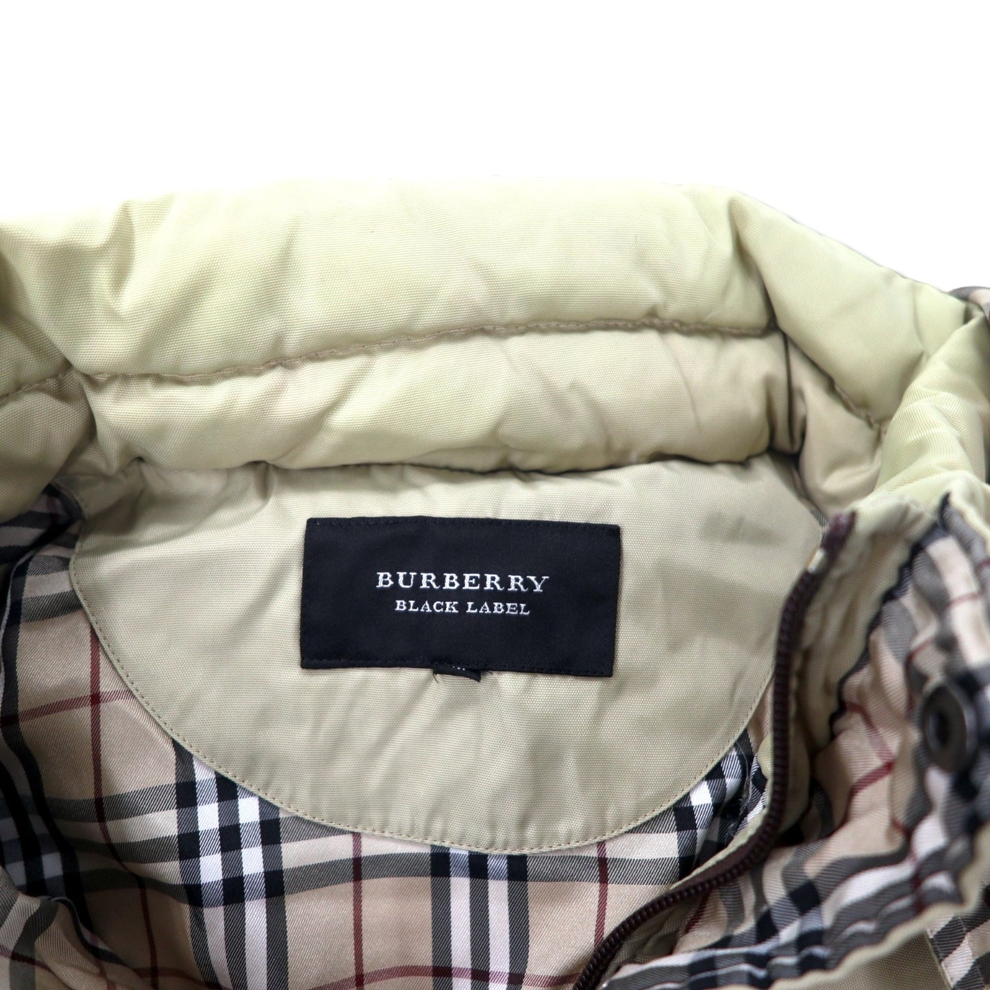 BURBERRY BLACK LABEL ダウンジャケット M ベージュ ナイロン 裏地ノバチェック ラクーンファー フード着脱式 BMP13-527-44