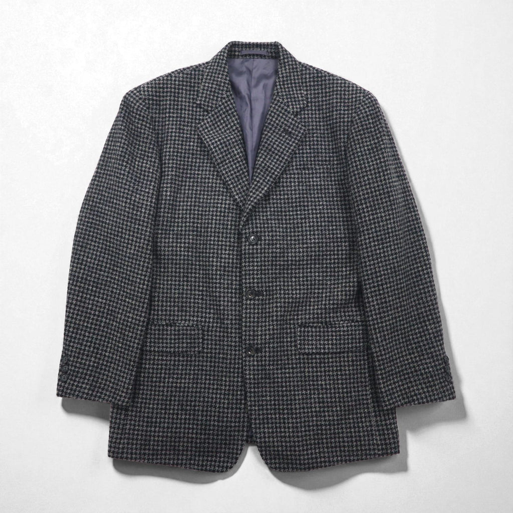 90s Vintage Blazer by DOMINIQUE MORLOTTI. Houndstooth 3B Tweed Tailored Jacket, Size M, Glen Check, Made in Japan.