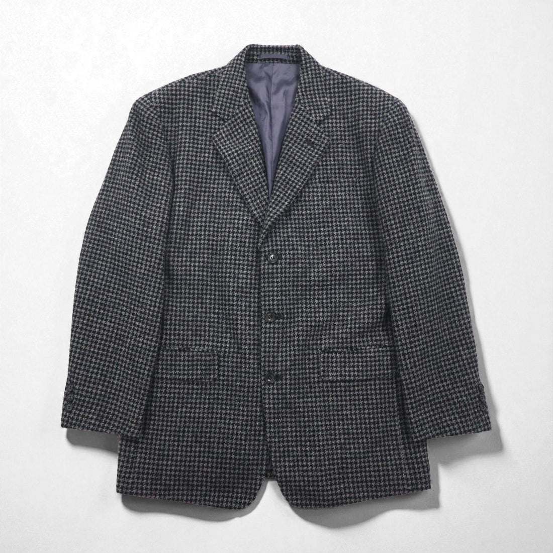 90s Vintage Blazer by DOMINIQUE MORLOTTI. Houndstooth 3B Tweed Tailored Jacket, Size M, Glen Check, Made in Japan.