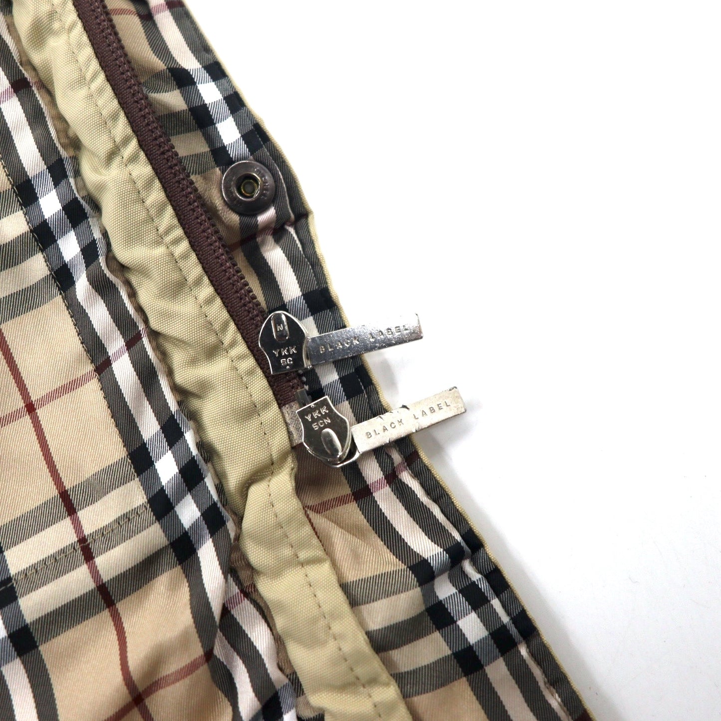 BURBERRY BLACK LABEL ダウンジャケット M ベージュ ナイロン 裏地ノバチェック ラクーンファー フード着脱式 BMP13-527-44