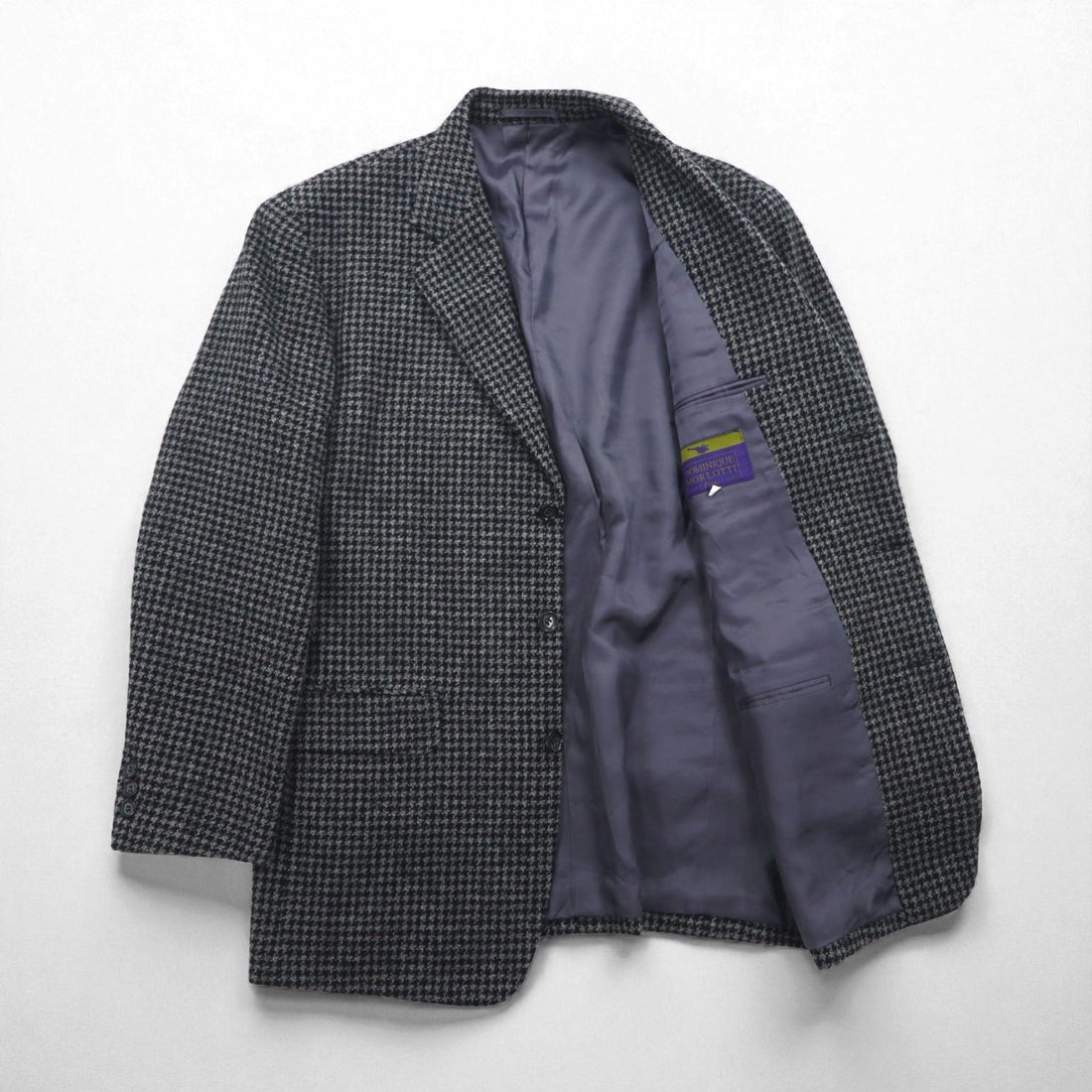90s Vintage Blazer by DOMINIQUE MORLOTTI. Houndstooth 3B Tweed Tailored Jacket, Size M, Glen Check, Made in Japan.