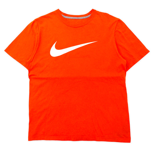 日本然リトテ-古着オンライン-NIKE スウォッシュロゴ プリントTシャツ L オレンジ コットン REGULAR FIT-