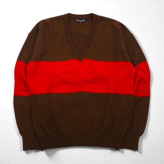 Christian Dior 90年代 Vネック ニット プレッピー セーター M ブラウン SPORTS 日本製