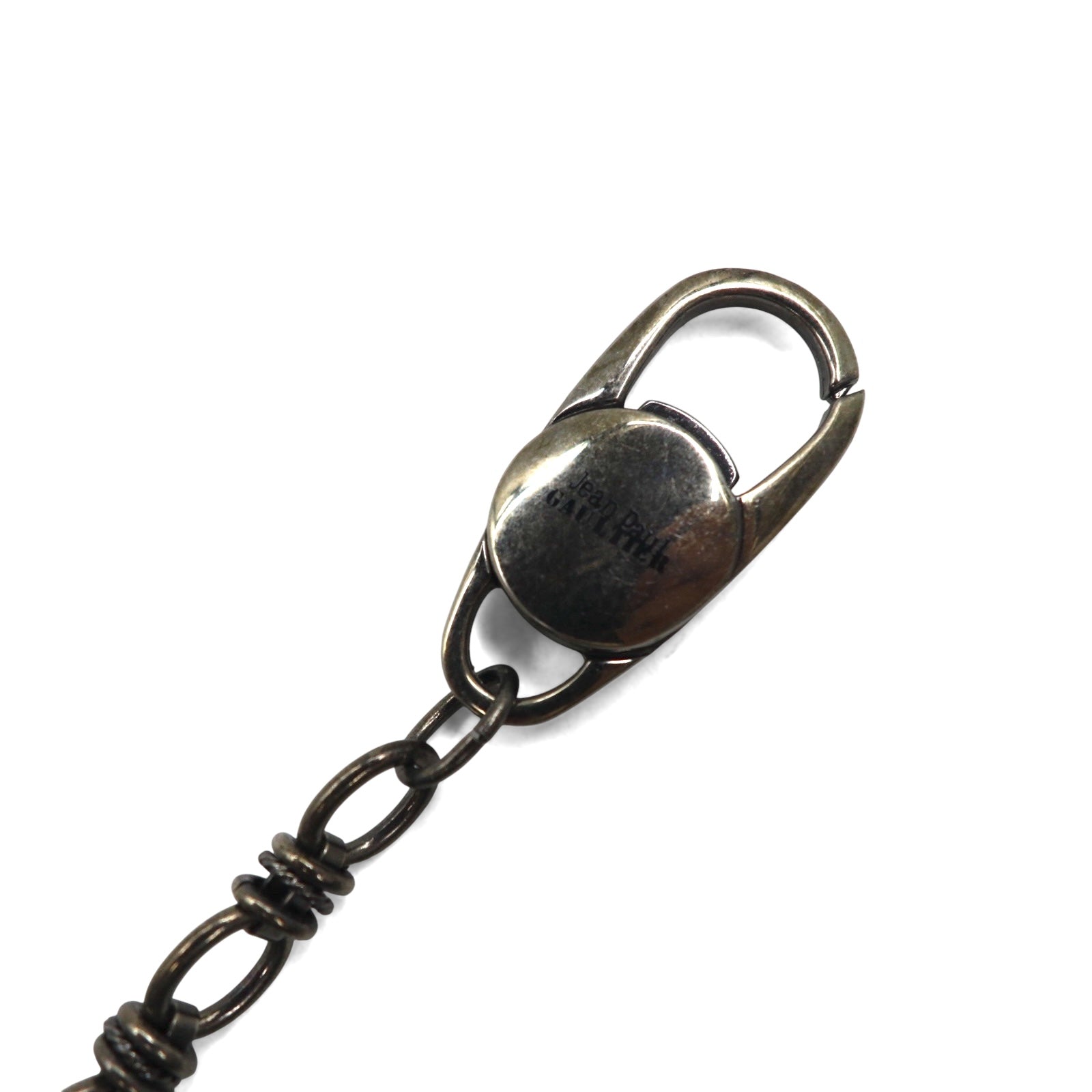 Jean Paul Gaultier Vintage Gunmetal Wallet Chain with Silver Metal Carabiner Hook for Bikers