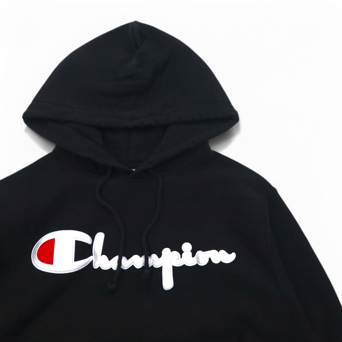 Champion Reverse Weave Pullover Hoodie L Black Script Logo Blue Single Tag Reprint Made in Honduras