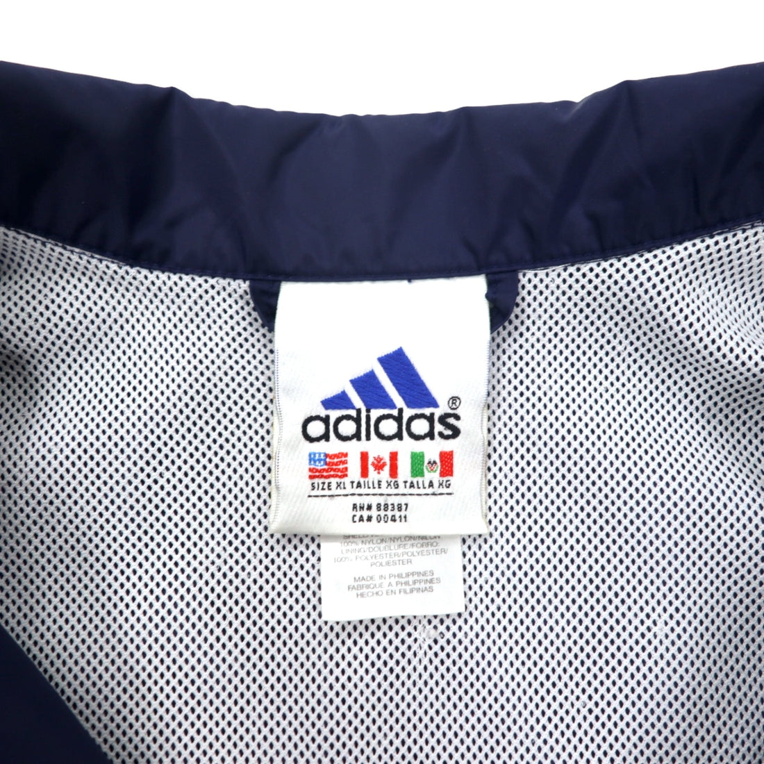 adidas 90s Half Zip Nylon Jacket XL Navy 3 Stripes International Flag Tag Big Size