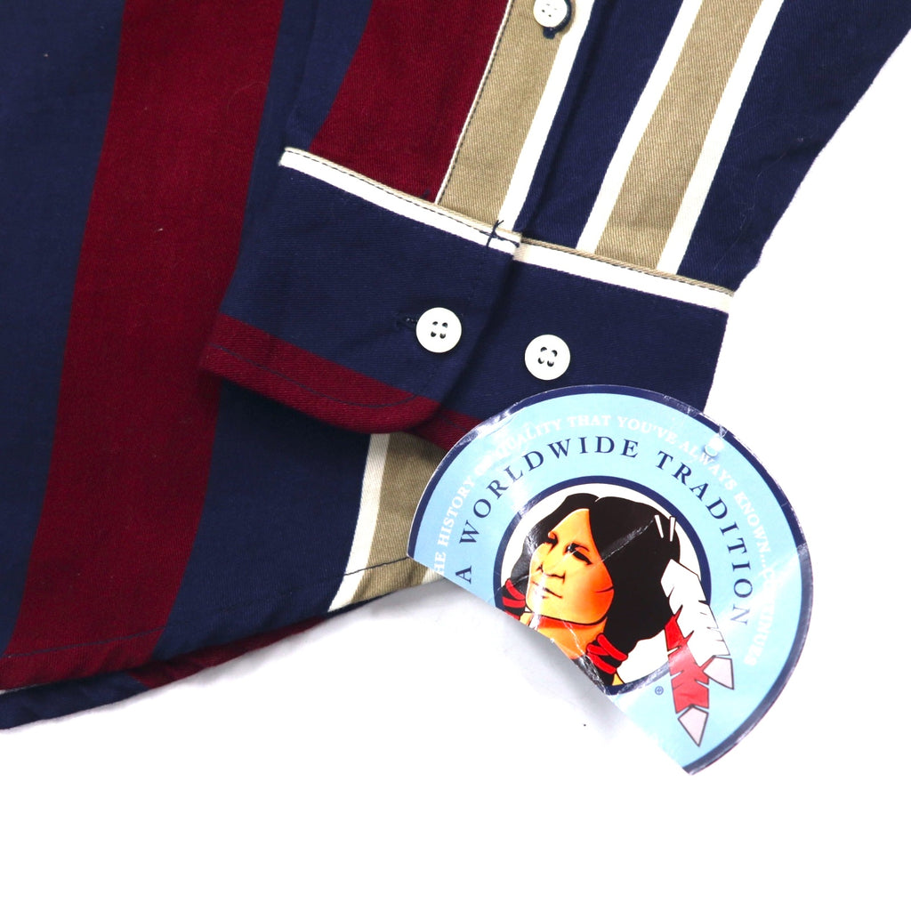 Vintage 90s Stripe Button Down Shirt Shirt CHEROKEE ボタンダウンシャツ L ネイビー ストライプ トルコ製