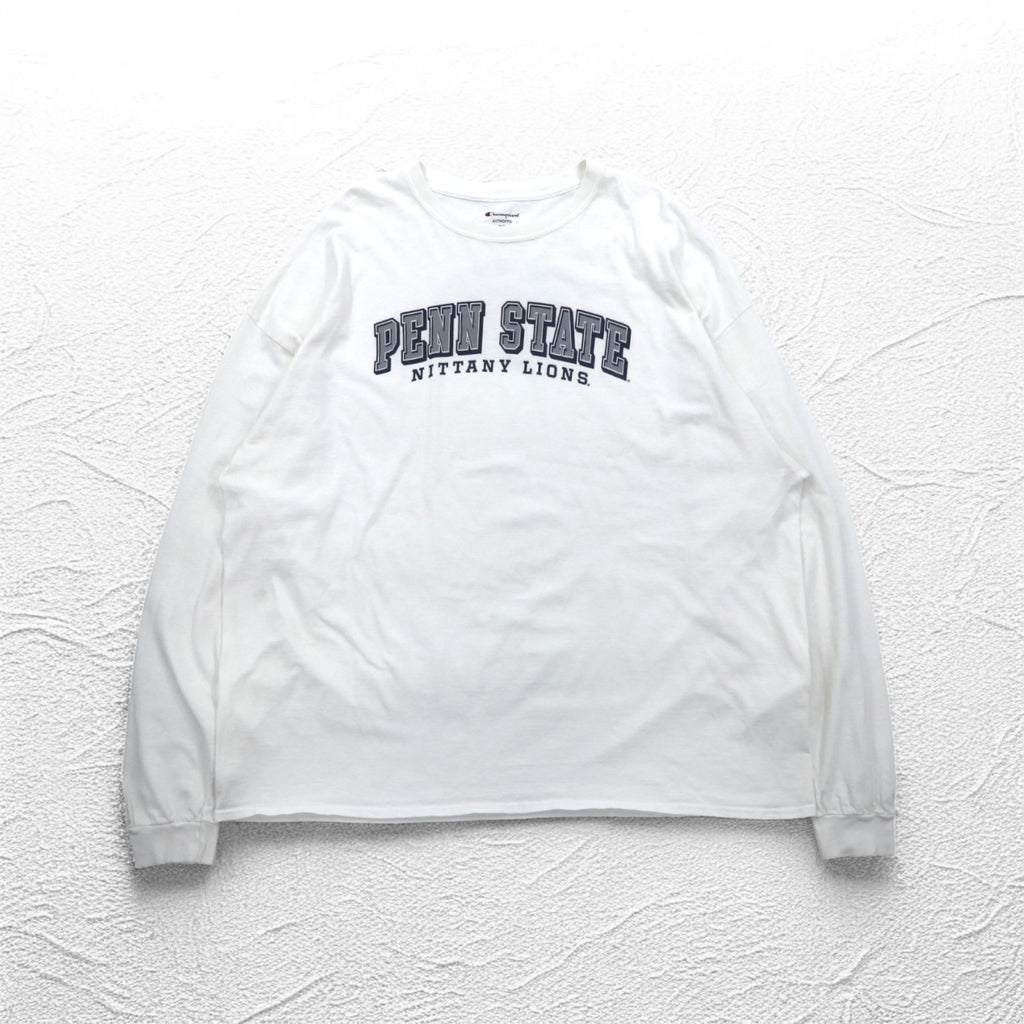Champion カレッジプリント ロングスリーブ Tシャツ ロンT 4XL ホワイト PENN STATE ビッグサイズ ニカラグア製