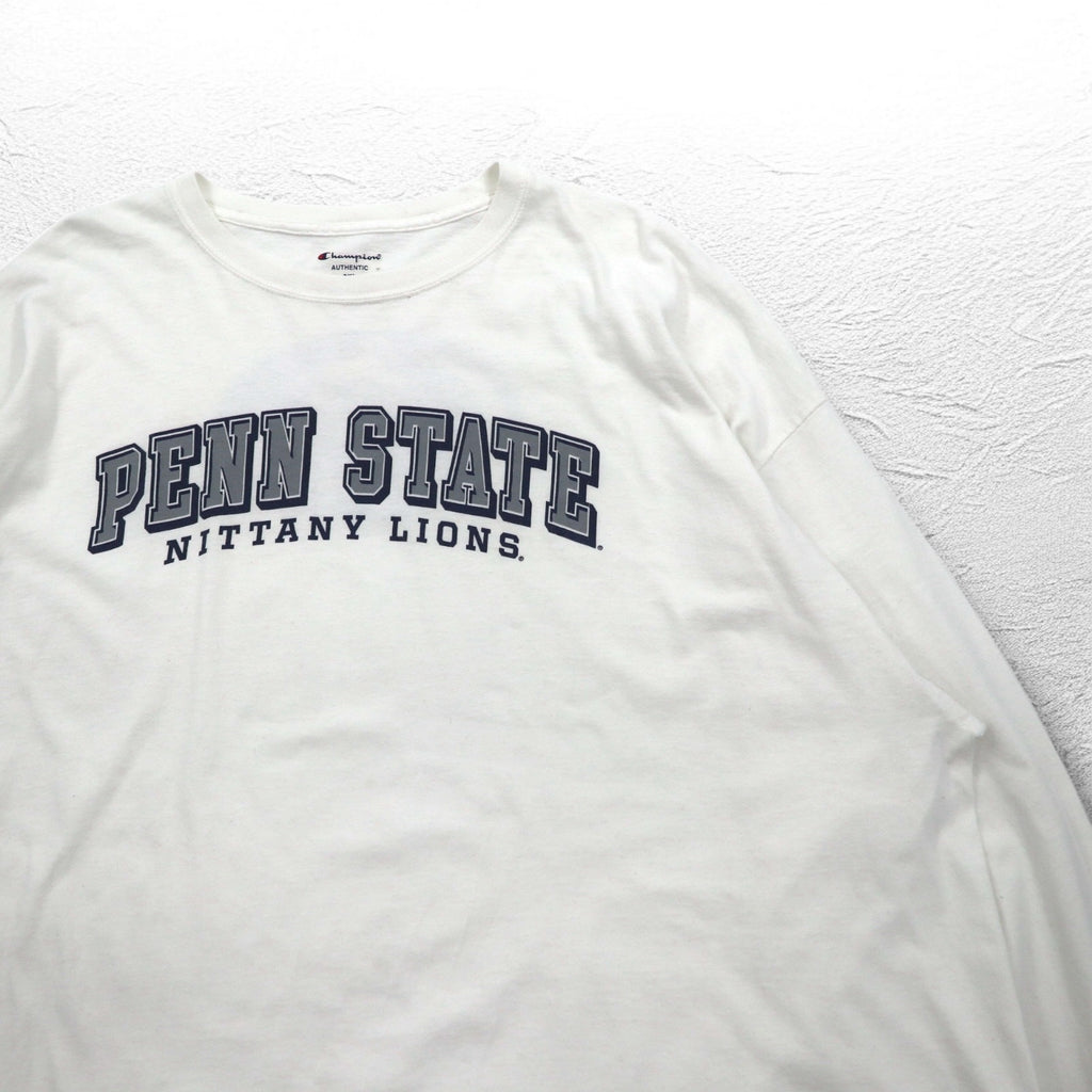 Champion カレッジプリント ロングスリーブ Tシャツ ロンT 4XL ホワイト PENN STATE ビッグサイズ ニカラグア製