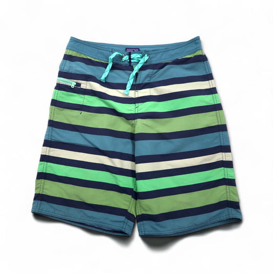 patagonia ウェーブフェアラー ボードショーツ Wavefarer Boardshorts ショートパンツ S ネイビー グリーン ボーダー ナイロン 67817