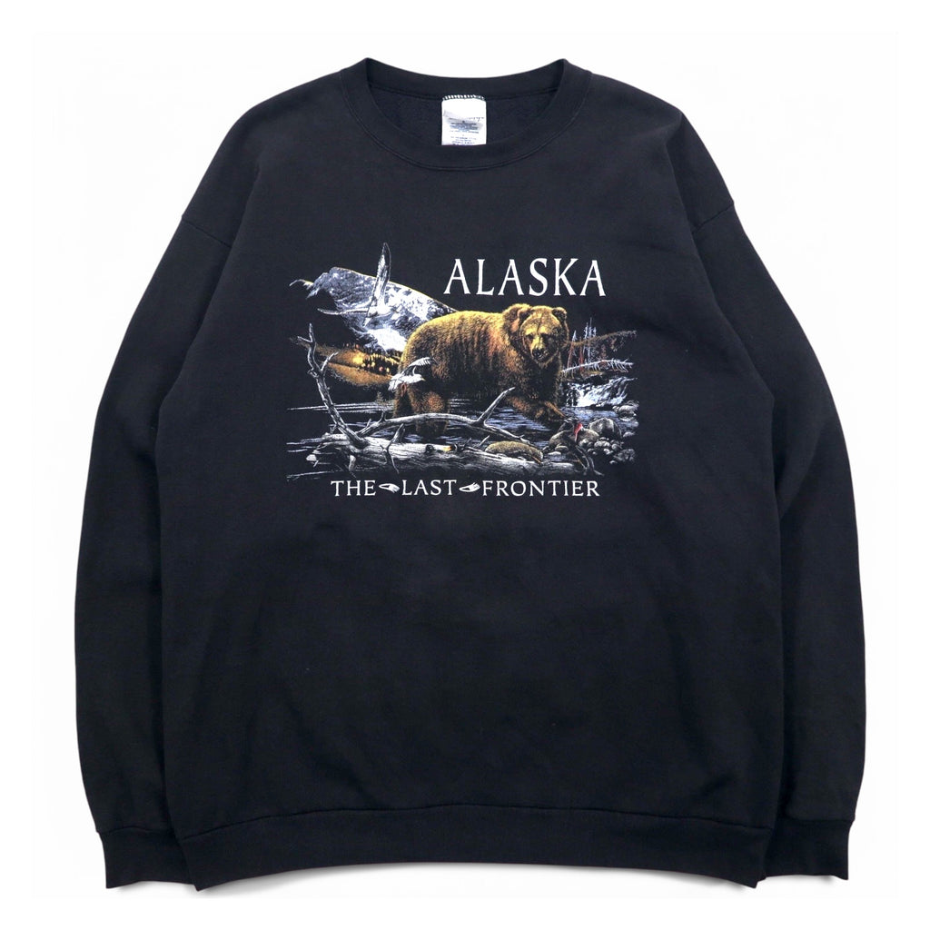 Vintage 90s Mexico Made Graphic Sweatshirt SANTEE Sweatshirt L Black ALASKA Made in Mexico