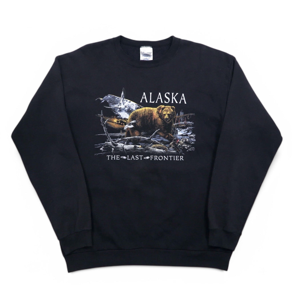 Vintage 90s Mexico Made Graphic Sweatshirt SANTEE Sweatshirt L Black ALASKA Made in Mexico
