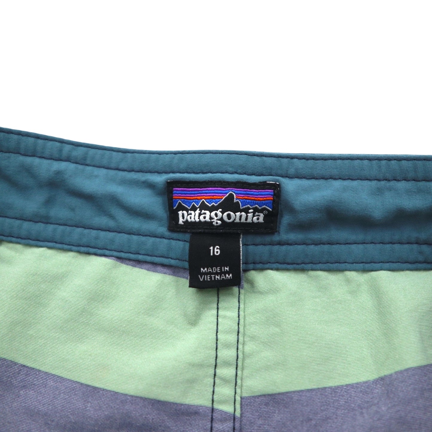 patagonia ウェーブフェアラー ボードショーツ Wavefarer Boardshorts ショートパンツ S ネイビー グリーン ボーダー ナイロン 67817