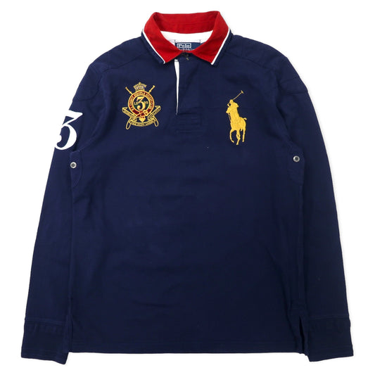 日本然リトテ-古着オンライン-Polo by Ralph Lauren ビッグポニー ラガーシャツ L ネイビー コットン CUSTOM FIT-POLO BY RALPH LAUREN Big Pony Rugby Shirt L Navy Cotton Custom Fit