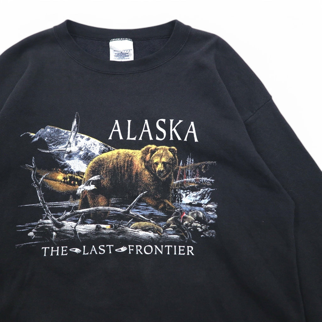 Vintage 90s Mexico Made Graphic Sweatshirt SANTEE Sweatshirt L Black ALASKA Made in Mexico