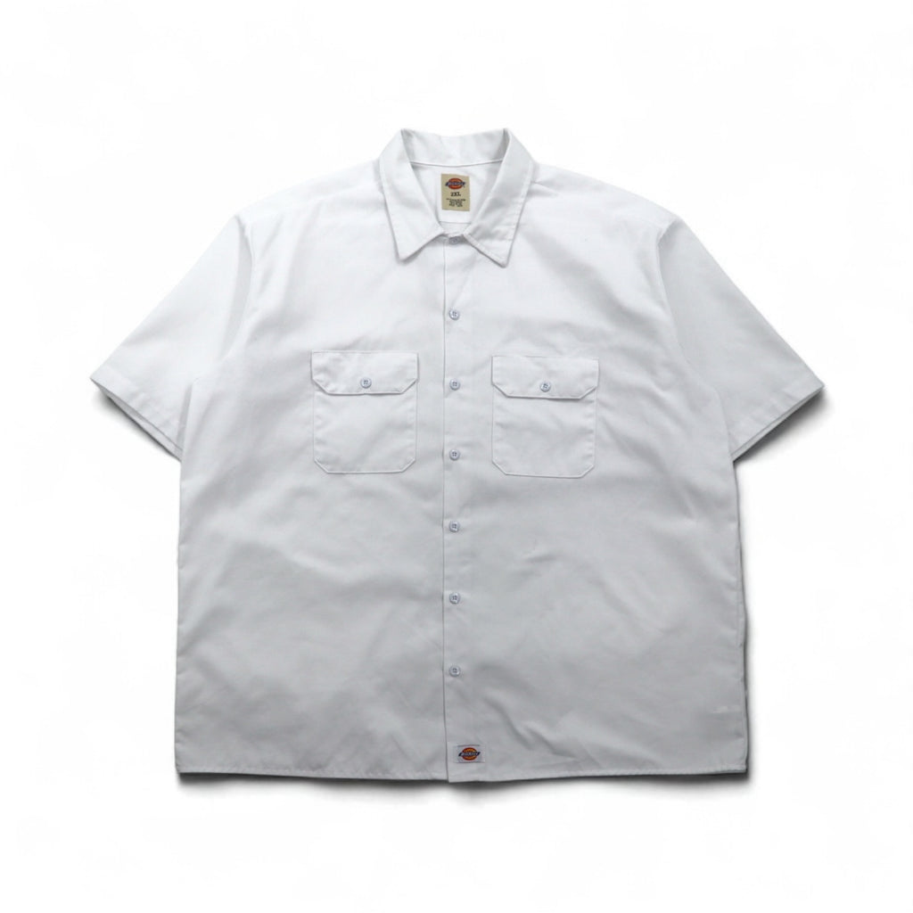 Dickies Short Sleeve Work Shirt, Size 2XL, White, Polyester and Cotton, Double Pocket, 1574
