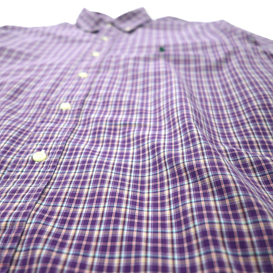 RALPH LAUREN Button Down Shirt L Purple Check Cotton CUSTOM FIT Small Pony Embroidery
