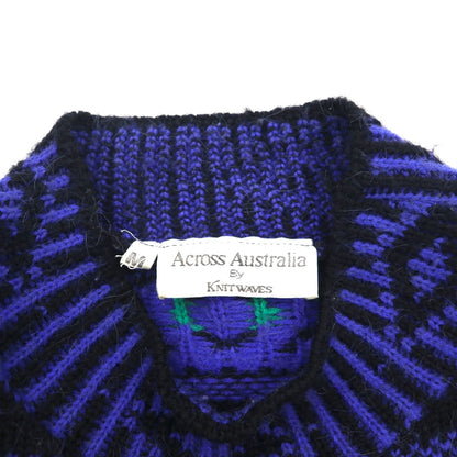 90s Vintage Wool Knit Sweater, All-Over Print, Size M, Wool, Across Australia by KNIT WAVES, Made in Australia, 90s