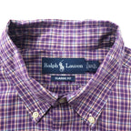 RALPH LAUREN Button Down Shirt L Purple Check Cotton CUSTOM FIT Small Pony Embroidery