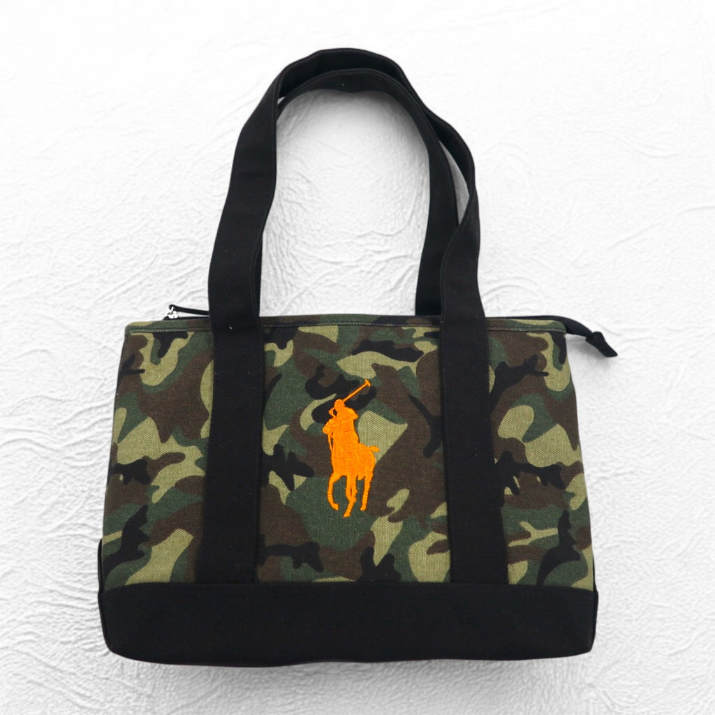 POLO RALPH LAUREN Tote Bag Medium Camouflage Khaki Black Pony Embroidery Canvas