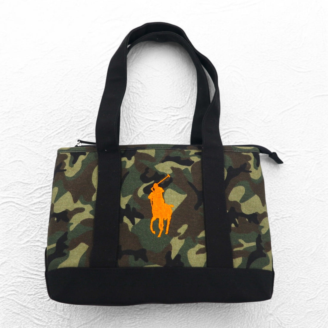 POLO RALPH LAUREN Tote Bag Medium Camouflage Khaki Black Pony Embroidery Canvas