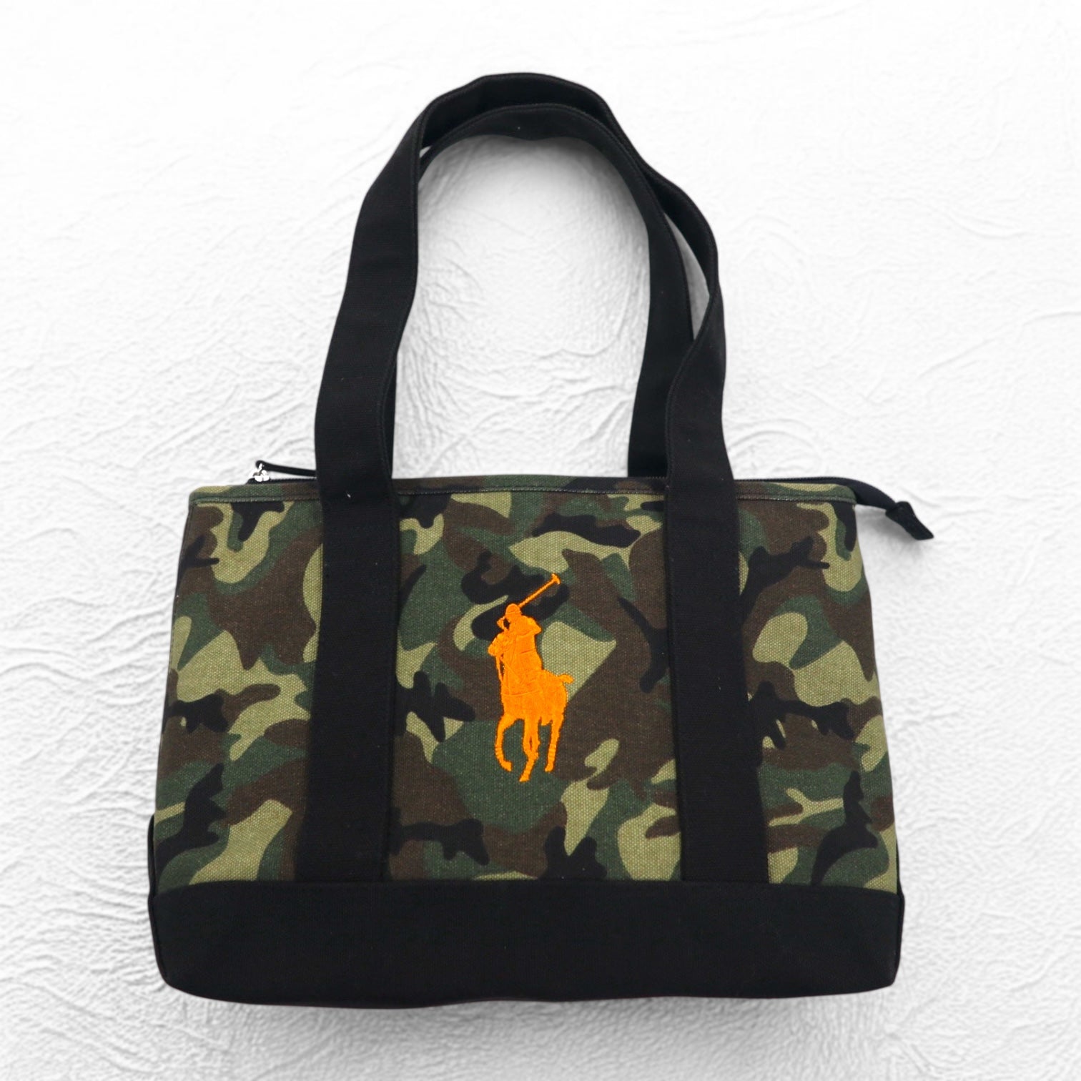 POLO RALPH LAUREN Tote Bag Medium Camouflage Khaki Black Pony Embroidery Canvas