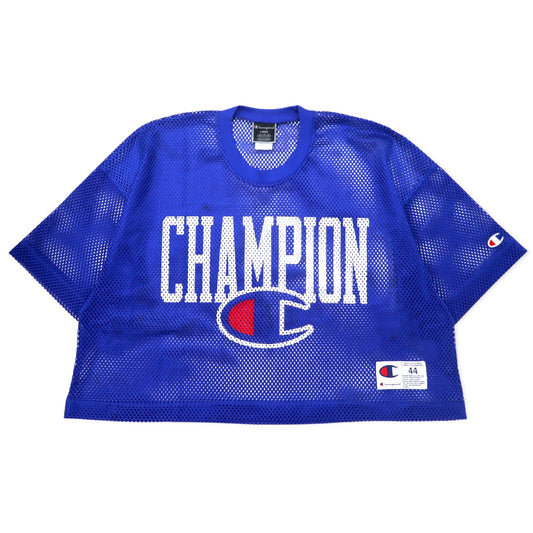 日本然リトテ-古着オンライン-Champion クロップド メッシュ ゲームシャツ XL ブルー ポリエステル スクリプトロゴ-Champion Cropped Mesh Game Shirt XL Blue Polyester Script Logo