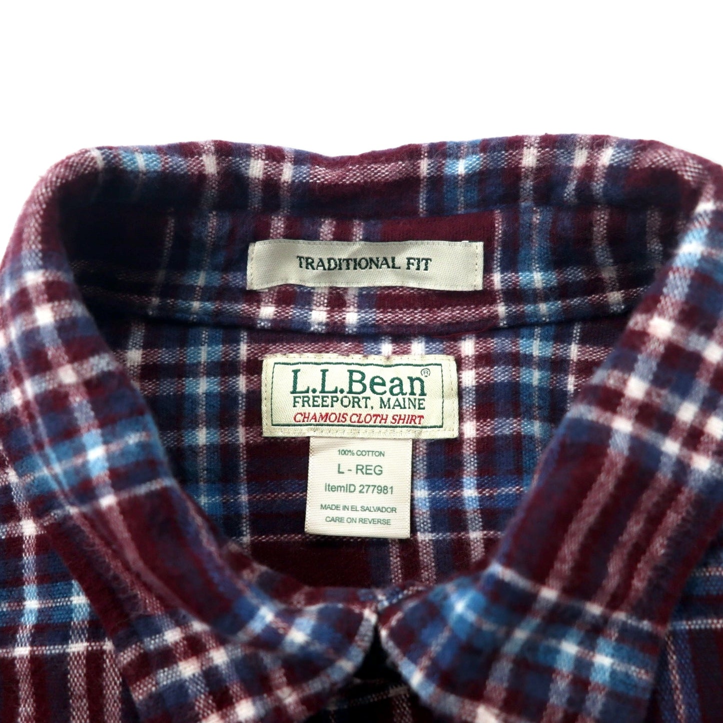 L.L.Bean シャミークロスシャツ フランネルシャツ L ボルドー チェック コットン TRADITIONAL FIT エルサルバドル製