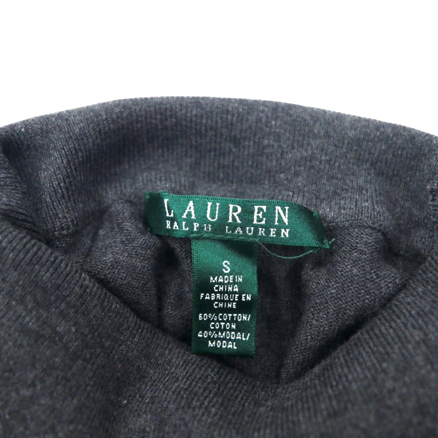 LAUREN RALPH LAUREN タートルネック ニット セーター S グレー コットン ロゴ プレート