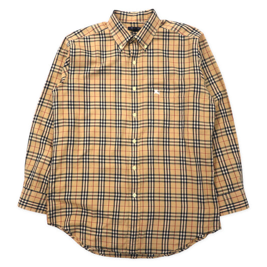 日本然リトテ-古着オンライン-BURBERRY ノバチェック ボタンダウンシャツ M ベージュ コットン ワンポイントロゴ-BURBERRY CHECKED BUTTON-DOWN SHIRTS M Beige Cotton One Point Logo