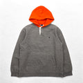 Polo by Ralph Lauren 90s Bicolor Half Button Hoodie M Gray Orange Fleece Lining Small Pony Embroidery