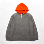 Polo by Ralph Lauren 90s Bicolor Half Button Hoodie M Gray Orange Fleece Lining Small Pony Embroidery