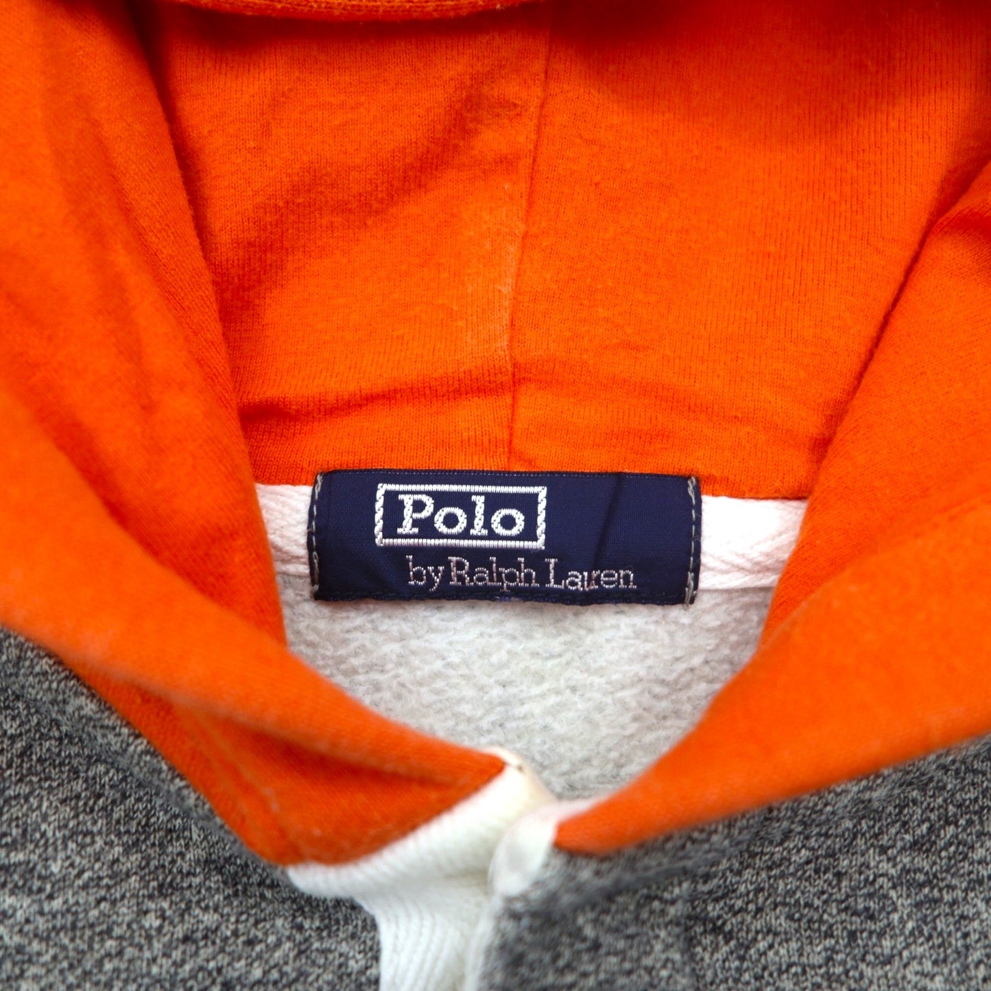 Polo by Ralph Lauren 90年代 バイカラー ハーフボタンパーカー M グレー オレンジ 裏起毛 スモールポニー刺繍