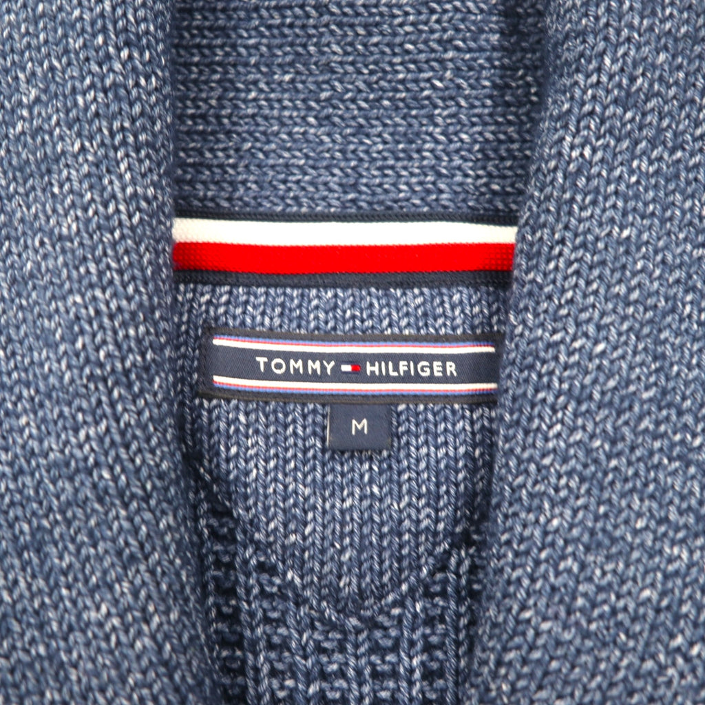 TOMMY HILFIGER ショールカラー ワッフル ニット カーディガン M ネイビー ローゲージ パッチポケット
