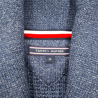 TOMMY HILFIGER Shawl Collar Waffle Knit Cardigan, Size M, Navy, Low Gauge, Patch Pockets