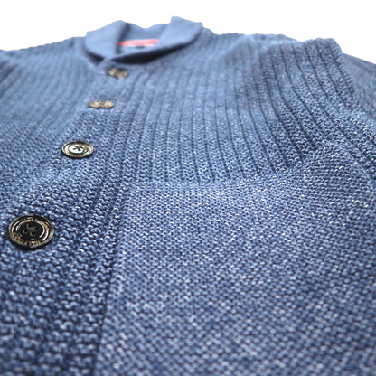 TOMMY HILFIGER Shawl Collar Waffle Knit Cardigan, Size M, Navy, Low Gauge, Patch Pockets