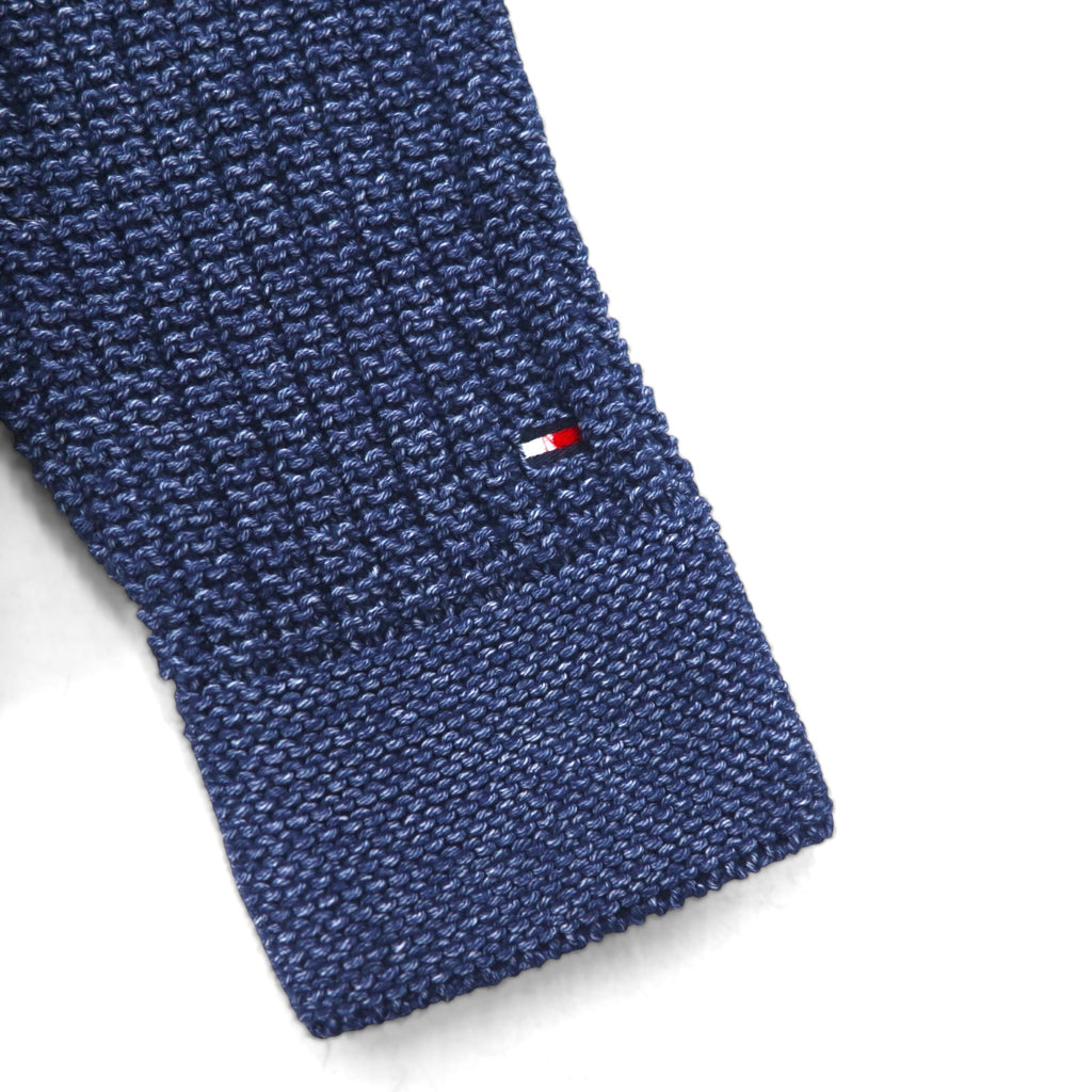 TOMMY HILFIGER ショールカラー ワッフル ニット カーディガン M ネイビー ローゲージ パッチポケット
