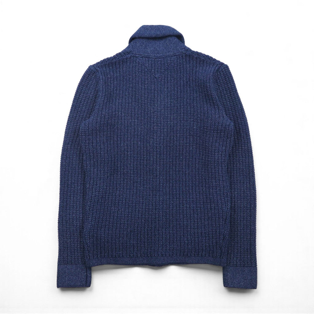 TOMMY HILFIGER ショールカラー ワッフル ニット カーディガン M ネイビー ローゲージ パッチポケット