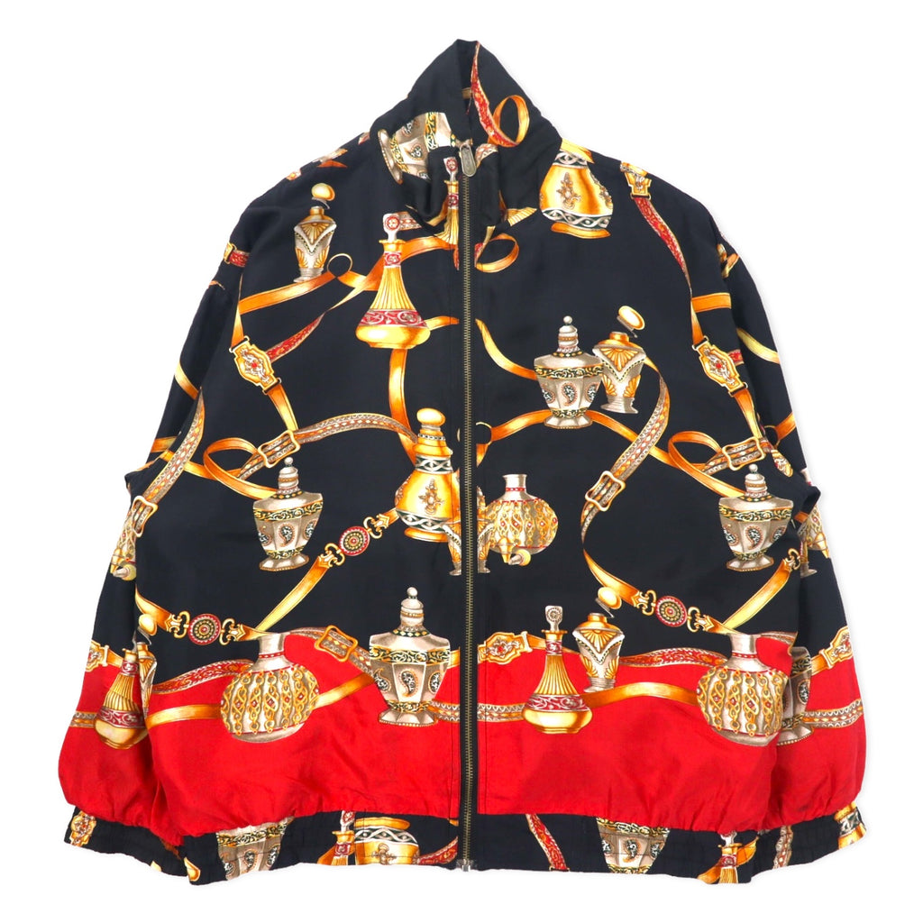 日本然リトテ-古着オンライン-90年代 FUDA INTERNATIONAL シルク スカーフ柄 ブルゾン M ブラック 総柄-90's FUDA INTERNATIONAL Silk Scarf Pattern Blouson M Black patterned