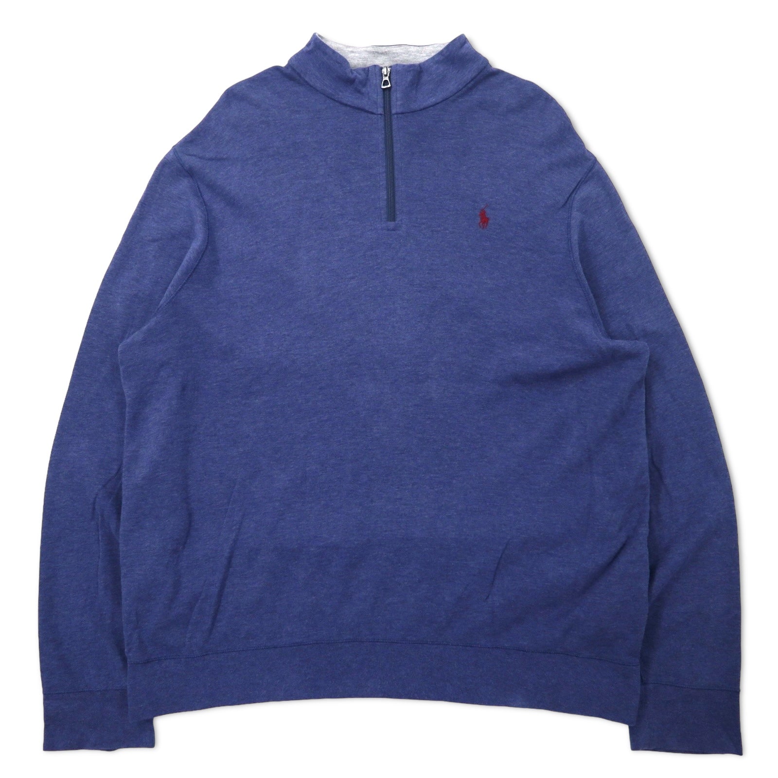 日本然リトテ-古着オンライン-POLO RALPH LAUREN ハーフジップ スウェット XL ブルー コットン PERFORMANCE スモールポニー刺繍 ビッグサイズ-POLO RALPH LAUREN Half Zip Sweatshirt XL Blue Cotton Performance Small Pony Embroidery Big Size