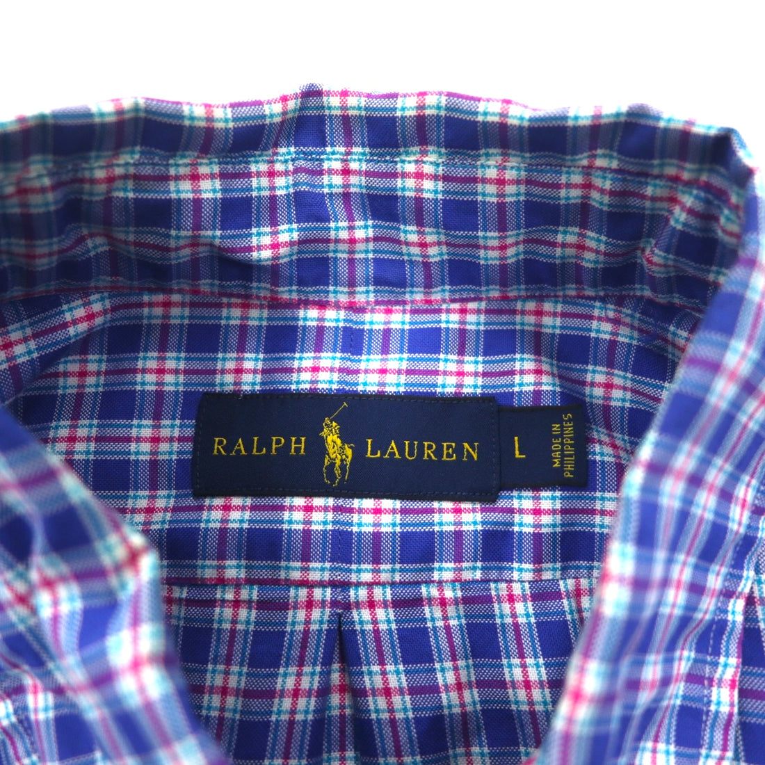 RALPH LAUREN ボタンダウンシャツ L ブルー チェック ビッグサイズ スモールポニー刺繍